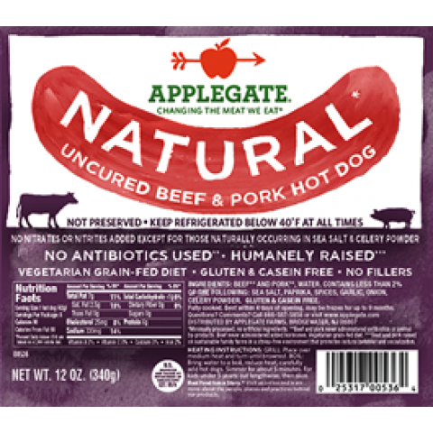 Applegate Farms Natural Uncured Beef & Pork Hot Dogs Applegate Farms Natural Uncured Beef & Pork Hot Dogs