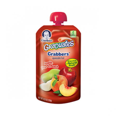 Gerber Graduates Grabbers Squeezable Apple Pear and Peach Pouch Gerber Graduates Grabbers Squeezable Apple Pear and Peach Pouch