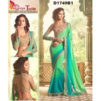 TRENDY PARTY WEAR SAREE - GREEN BLUE 