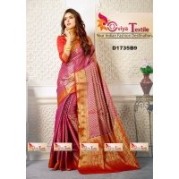OOVIYA BRAND TRADITIONAL WORKED SAREE - GOLD RED