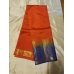 Kanchipuram Rawsilk Elephant Border Contrast Saree Bahubali -Orange X Royal Blue 