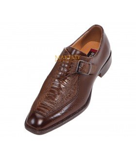 Bolano Guto Brown Ostrich Leg Print Monk Strap