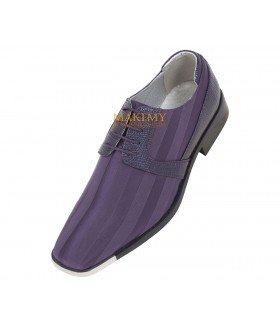 Viotti Style 17 Purple Striped Satin Oxford with Lizard Print on Sides